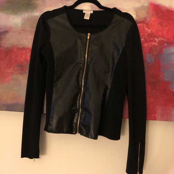 Cache Jackets & Blazers - Cache Black Knit Faux Leather Jacket